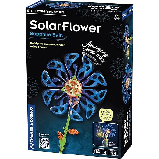 Thames & Kosmos SolarFlower Sapphire Swirl STEM Kit | Build a Motorized Solar-Powered Flower with Spinning, Colorful Petals, Educational Gift for Kids Ages 8+, Adults