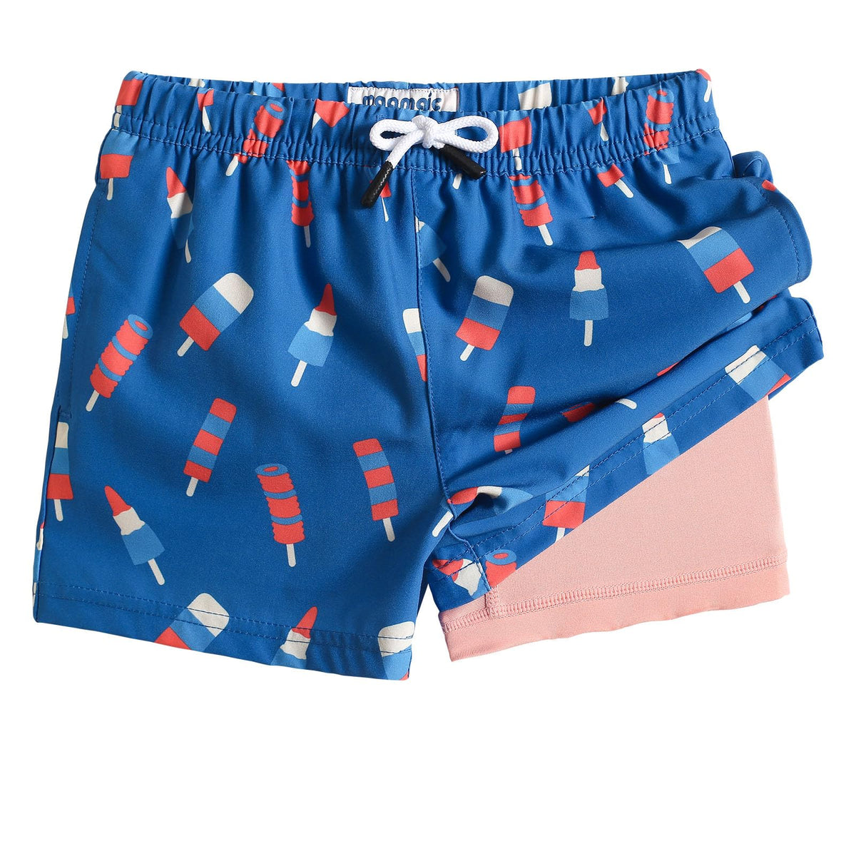 maamgic Boys Swim Trunks with Compression Liner Toddler Boy Swimsuit Quick Dry 4-Way Stretch Swimming Trunks Ice Cream Ocean Blue 4T