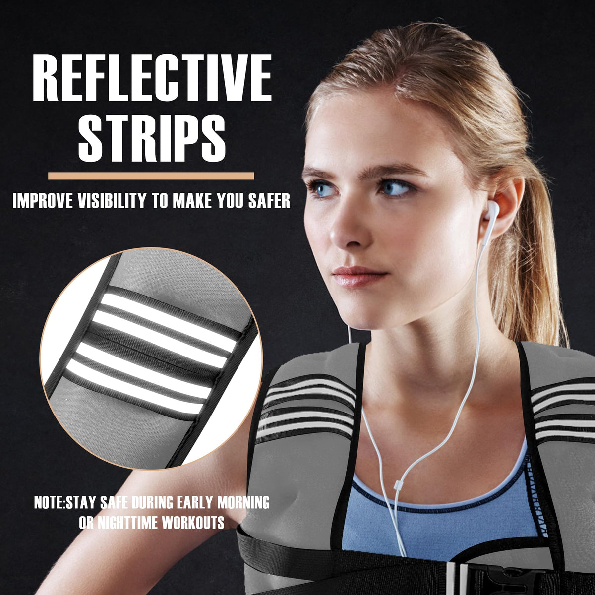 NATURELUX Weighted Vest with Reflective Stripe and Adjustable Buckle Straps, Grey, 10 lbs