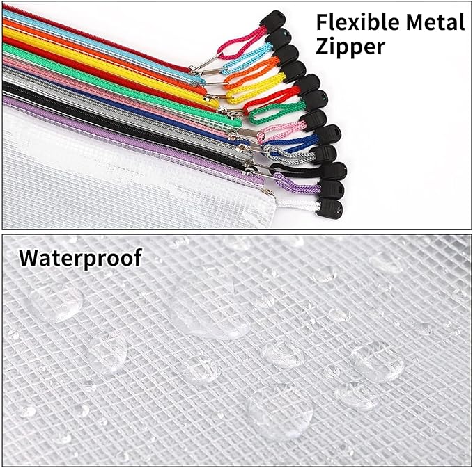 EOOUT 24pcs Mesh Zipper Pouch Bags A3 Extra Large Document Bag with Label Pocket, 16.9x12 Inches, Plastic Zip File Folders, Puzzles, Board Game Storage for Organizing Office Home