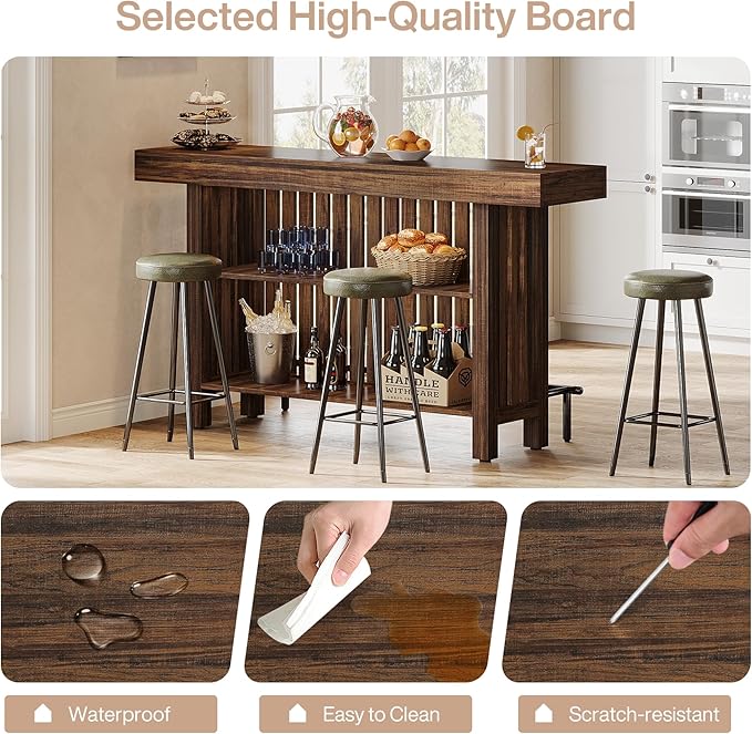 Tribesigns Large 2-Tier Bar Table, 63-Inch Mini Pub Table with Footrest, Rectangular Modern Coffee Bar Cabinet Counter Height Table for Home Kitchen, Bistro, Dining Room, Living Room, Rustic Brown