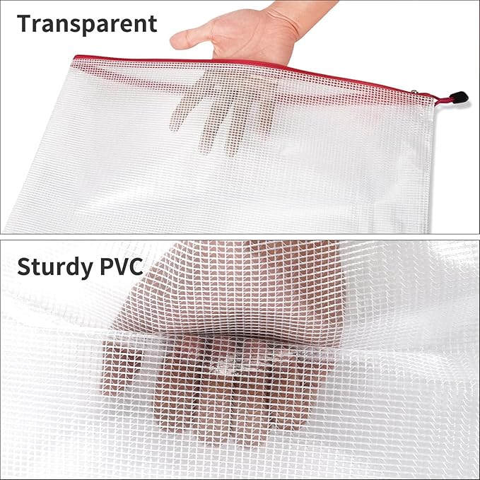 EOOUT 24pcs Mesh Zipper Pouch Bags A3 Extra Large Document Bag with Label Pocket, 16.9x12 Inches, Plastic Zip File Folders, Puzzles, Board Game Storage for Organizing Office Home
