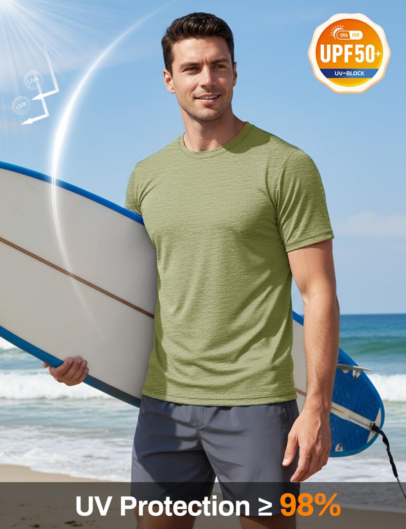 MAGCOMSEN Mens Quick Dry Short Sleeve Shirts Athletic Workout T Shirts Cooling Performance Running Shirt Sun Protection Summer Green L