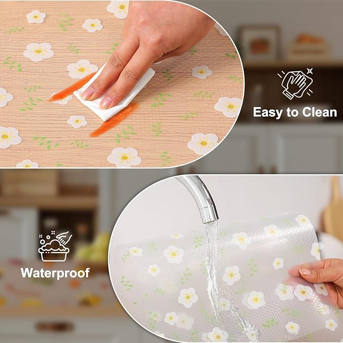 Cooyes Shelf Liner – Premium Non-Adhesive Cabinet & Drawer Liner for Kitchen – Waterproof Shelf Paper with Modern Pattern – Durable EVA Cabinet Mat – Easy to Cut （24" W x 120" L）