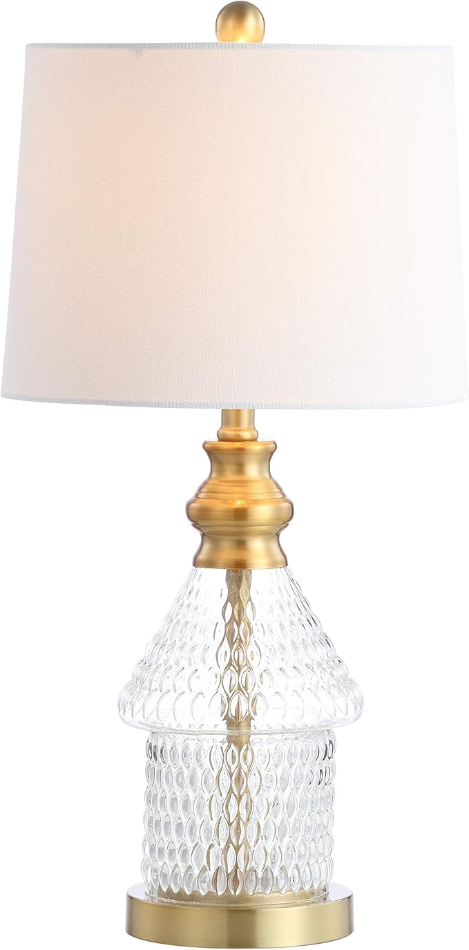 Safavieh Lighting Collection Camden Clear/ Brass Gold 25-inch Bedroom Living Room Home Office Desk Nightstand Table Lamp (LED Bulb Included)