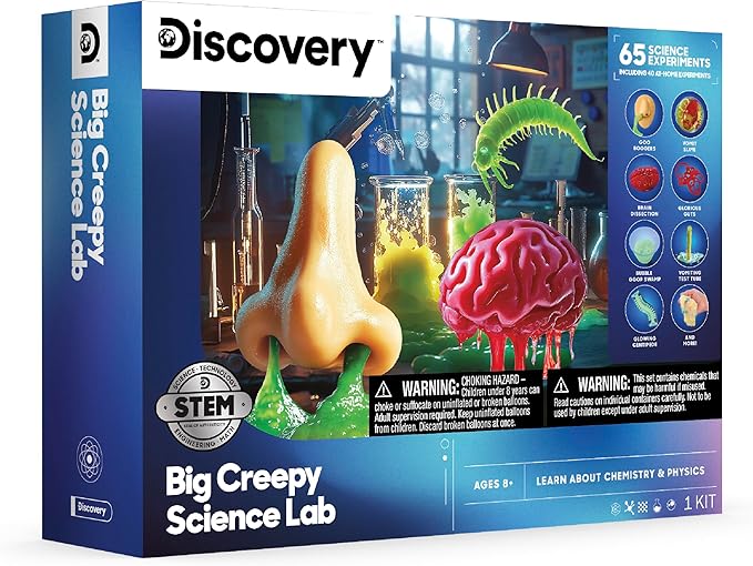 Discovery™ Big Creepy Science Lab – 65 Experiments STEM Kit for Kids| Slime, Reactions, Crystals & Gross Science| Educational Learning Project Activity Set| Chemistry & Physics Toy Gift| Ages 8+