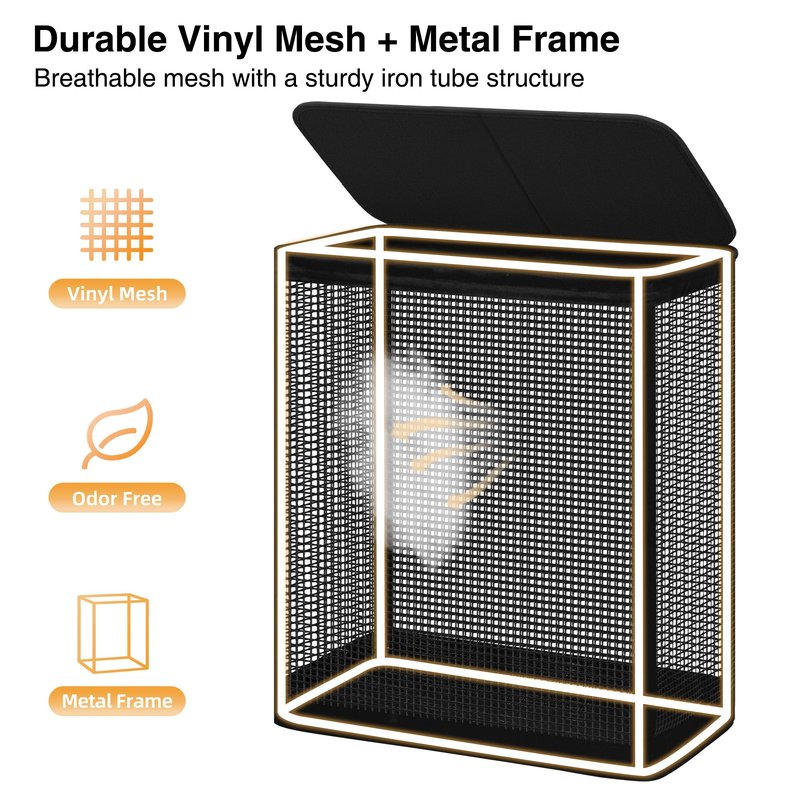 STO STO Double Laundry Hamper with Lid, 140L Large 2 Section Laundry Sorter, Laundry Basket with Removable Washable Canvas Liner Bag, Breathable Clothes Hamper for Bedroom Bathroom Laundry Room Closet