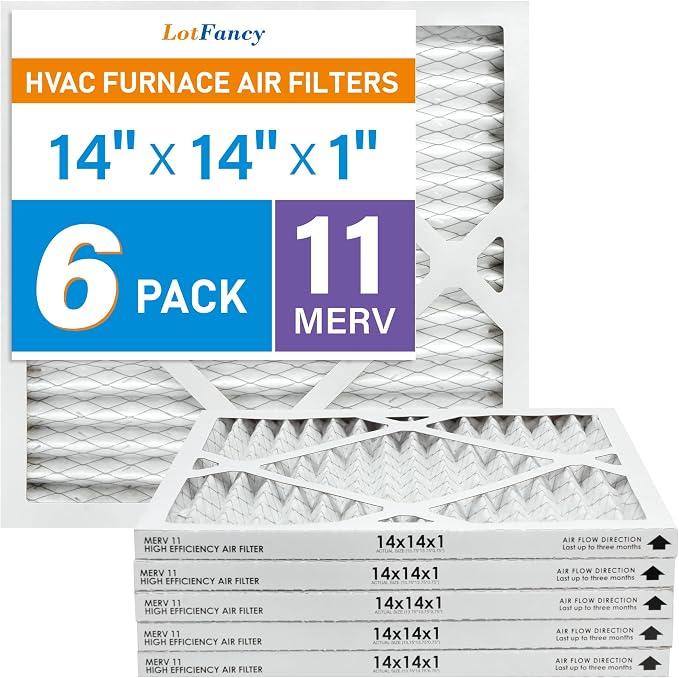 LotFancy 14x14x1 Air Filter MERV 11 6-Pack, Electrostatic Pleated AC Furnace