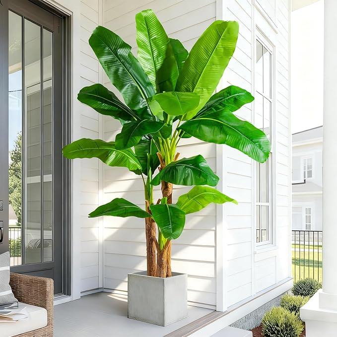 Big Faux Tropical Bananas Trees Tall Artificial Banana Tree Indoor Outdoor Realistic Floor Plant Large Fake Plants for House Home Living Room Office Front Porch Decor Outside Patio para decoracion