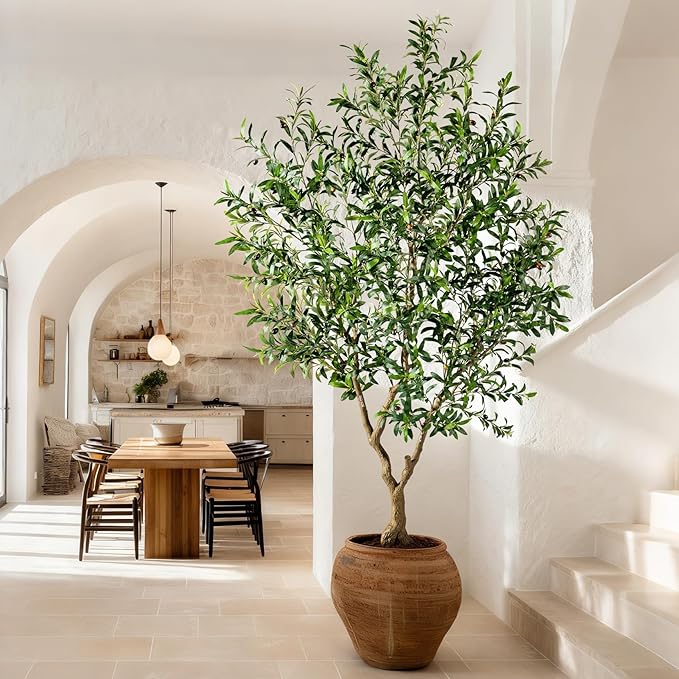 Large Faux Olive Tree Tall Artificial Trees with Pot Indoor Outdoor Realistic Floor Fake plantas for Home Living Room Bedroom Office Porch Outside Patio arboles para decoracion Housewarming Gift