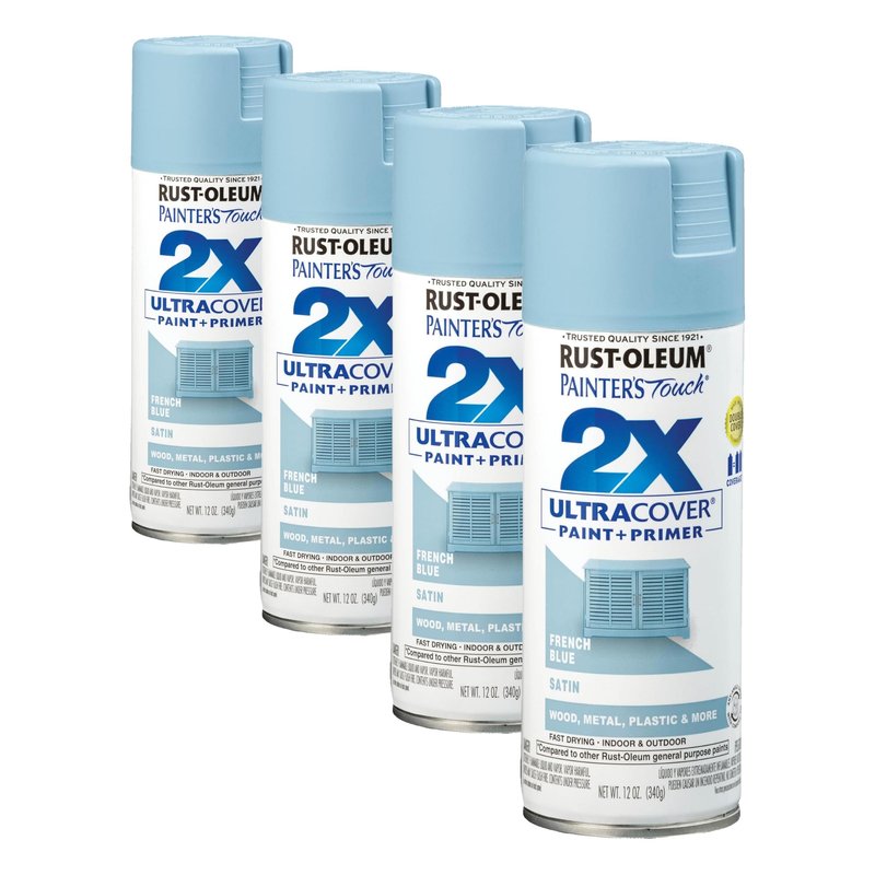 Rust-Oleum 334088 Painter's Touch 2X Ultra Cover Spray Paint, 12 oz, Satin French Blue (Pack of 4)