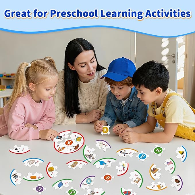 Phonics Word Puzzles for Kids, Phonetic Rhyming Game for Kindergarten, Reading Spelling Game, Toddler Speech Therapy Toys, Sight Words Games, Short Vowel Sound Blends for Preschool Learning