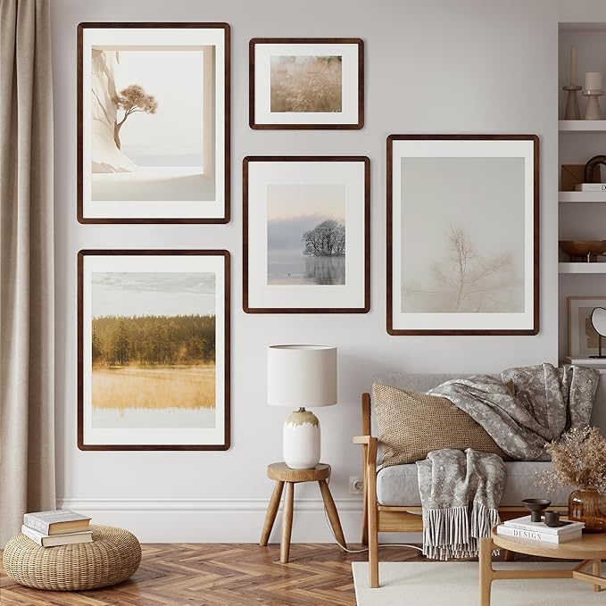 16 x 20 Picture Frame - Solid Walnut Wood 16''x20'' Poster Frame, 16 x 20 Picture Frame With Mat For 11x14, Tempered Glass and Hanging Hardware Included, 20 x 16 Frame Wood, Natural Walnut