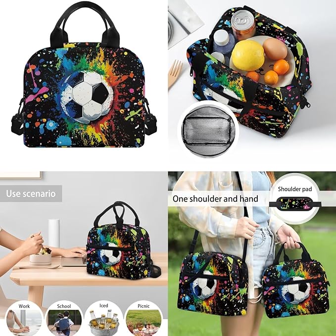 4pcs/set Football Backpack for Girls 6-8 10-12 Big for 4Th Grade Kids School Bag Set Teen Boys Schoolbag Elementary Preschool Bookbag with Lunch Bags Pencil Case Water Bottle Sleeve
