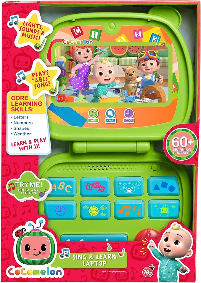 CoComelon Sing and Learn Laptop Toy for Kids, Lights, Sounds, and Music Encourages Letter, Number, Shape, and Animal Recognition, Officially Licensed Kids Toys for Ages 18 Month by Just Play
