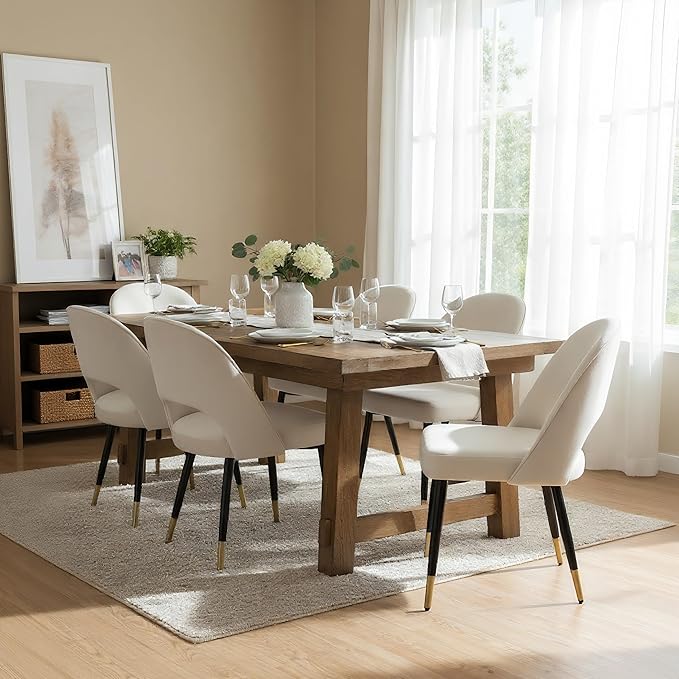 DUOMAY Modern Dining Chair Set of 2 with Open Back, Velvet Upholstered Armless Chair with Metal Frame Side Chair for Kitchen Dining Room Living Room, Beige