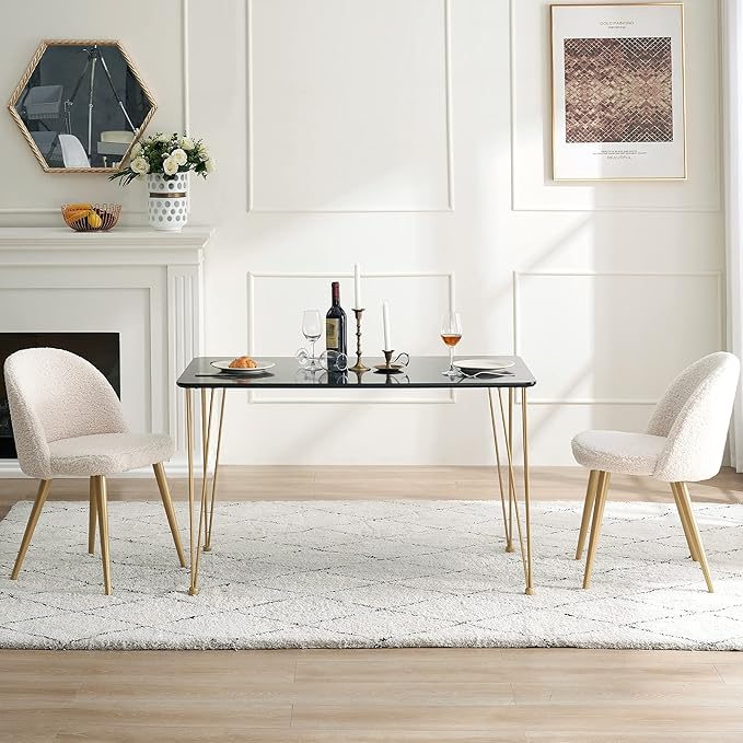 ivinta Dining Table for 4-6, Modern Marble Dining Table with Gold Hairpin Legs, 47inch Rectangle Dining Room Table for Small Space, Kitchen, Living Room, Lilac (Black)