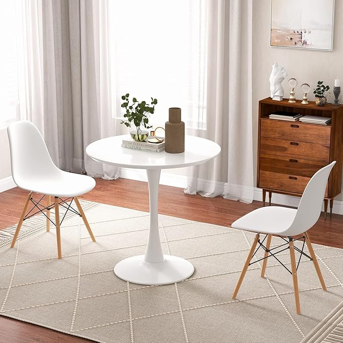ERGOMASTER 32 Inches Round Dining Table, Modern Tulip Kitchen Table for 2 to 4 Person, Metal Round Pedestal Table for Apartment, Small Space, Cafe (White)