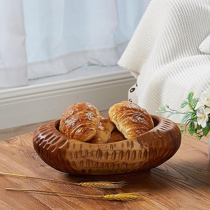 Teak Handcrafted Wooden Bowls Natural Wood Utility Bowl 11.8" X7.9" Handmade Rustic Serving Platter Fruit Snack Holder for Entry Table Vintage Artworks Dining Room Home Décor
