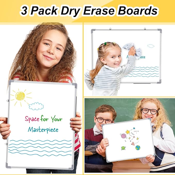 Tinlade 3 Pack Dry Erase Boards, Magnetic Dry Erase White Board Bulk Silver Aluminum Framed Whiteboard Message Presentation Wall Mounted for School Office and Home(12 x 18 Inch)