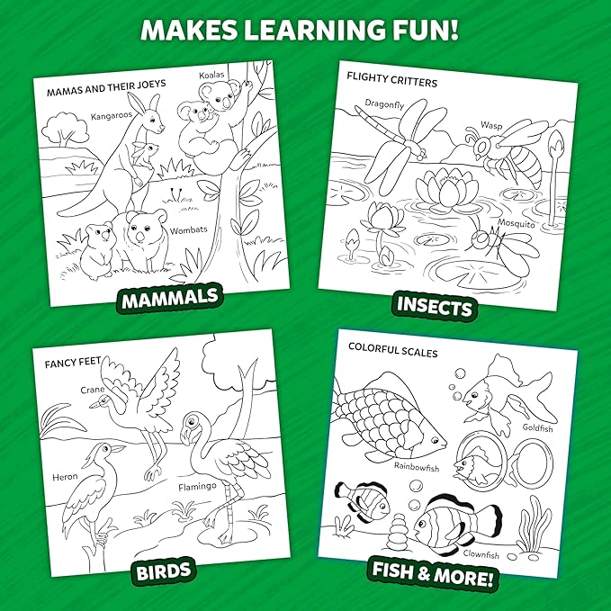 Skillmatics Color & Learn Activity Book – Learn 160+ Animals, 12 Retractable Mess-Free Crayons & 50 Pages, Educational Gift for Toddlers and Preschoolers Ages 3, 4, 5, 6
