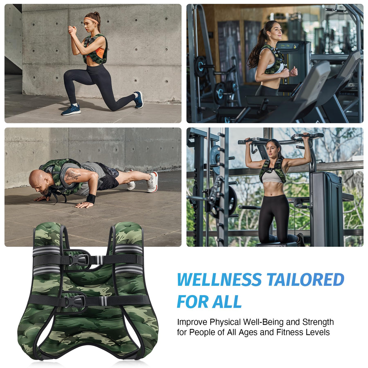 ZELUS Weighted Vest, 6lb/8lb/12lb/16lb/20lb/25lb/30lb Weight Vest for Men Women with Storage Pocket & Reflective Strips for Workout Strength Training Running Muscle Building, Forest Green Camo (25 lb)