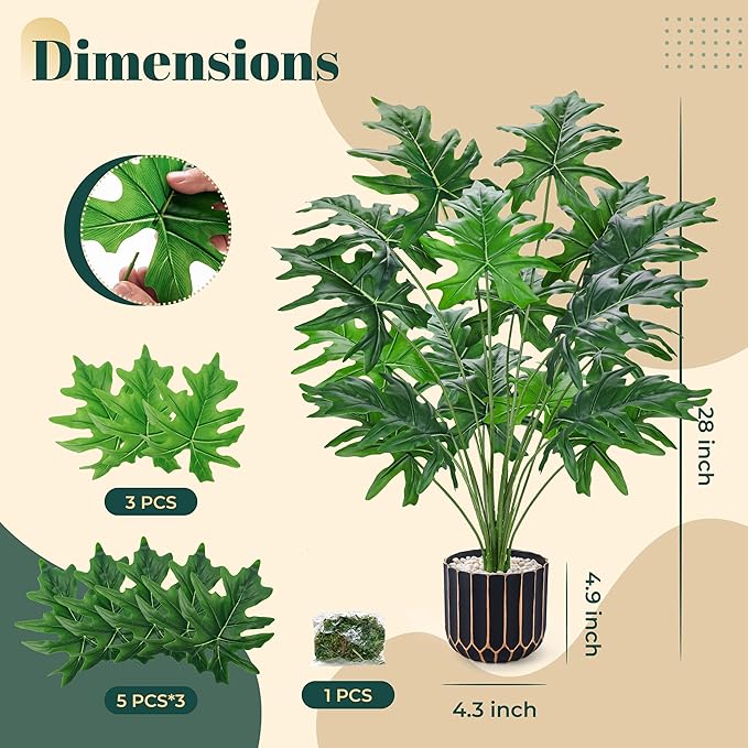 Der Rose Fake Plants Tall 28'' Green Artificial Tropical Faux Plants Indoor for Living Room Home House Decor