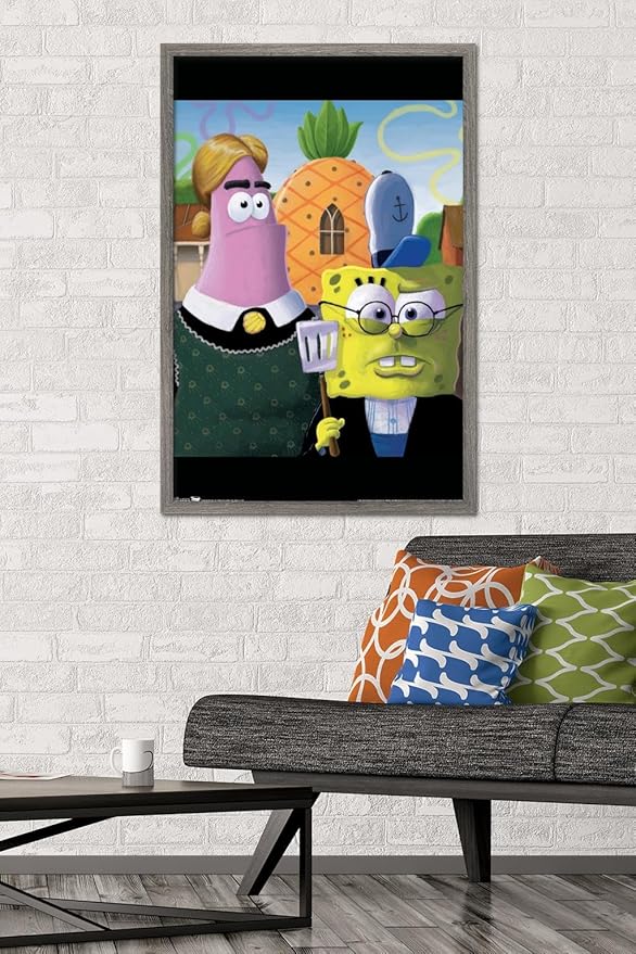 Trends International Nickelodeon Spongebob - American Gothic Wall Poster, 22.375" x 34", Barnwood Framed Version