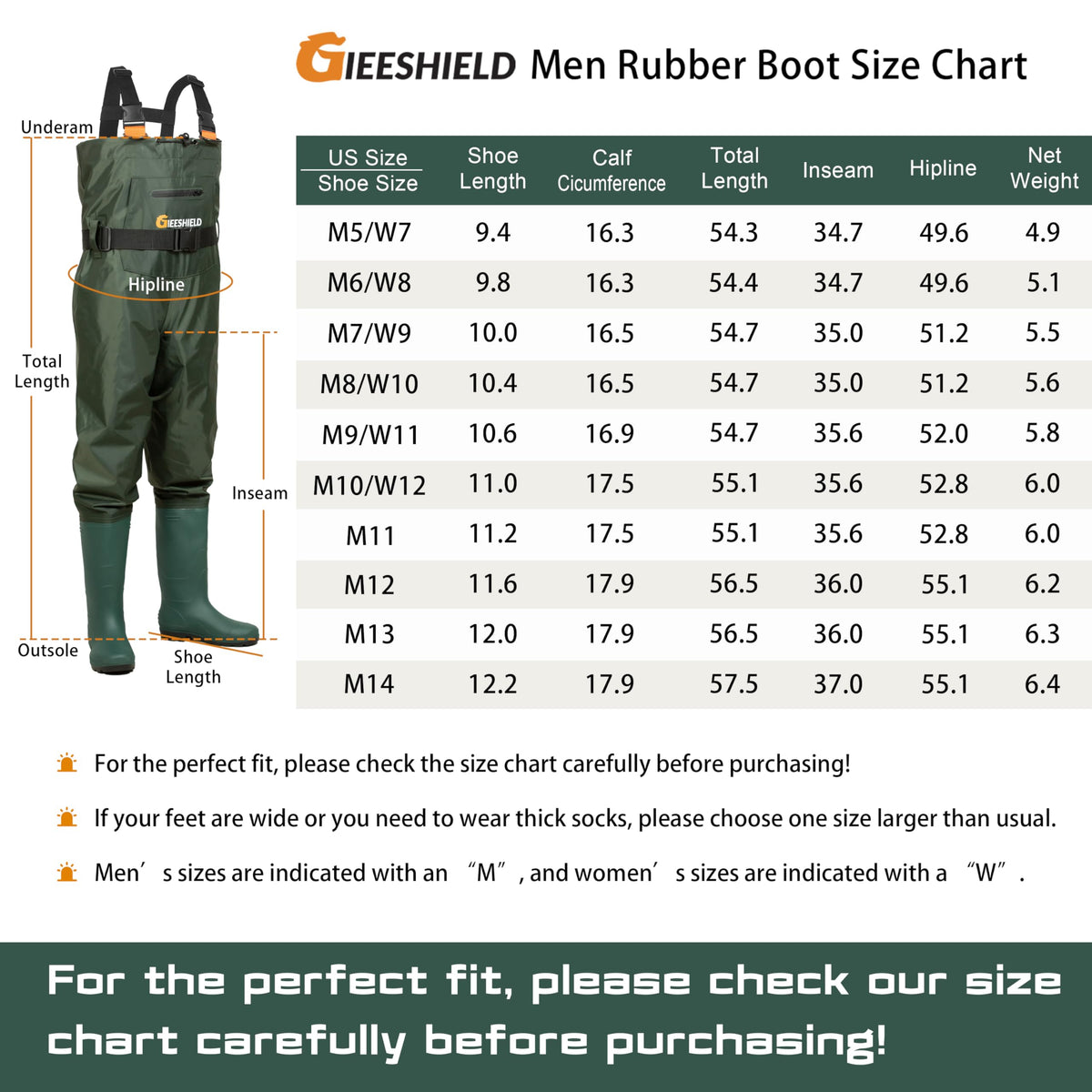 GIEESHIELD Waterproof Bootfoot Chest Waders for Men and Women, Lightweight 2-Ply Nylon/PVC Fishing & Hunting Waders with Boot Hanger - Green (Green, M6/W8)