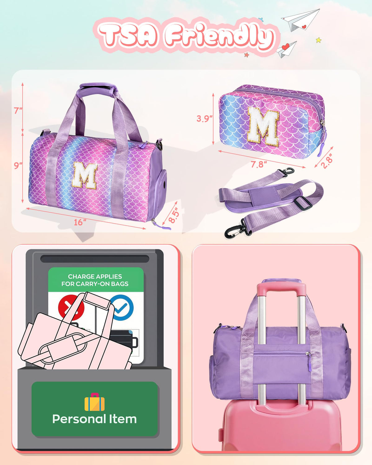Vogewood Birthday Gift for Granddaughter-Girl Gym Bag with Shoe Compartment