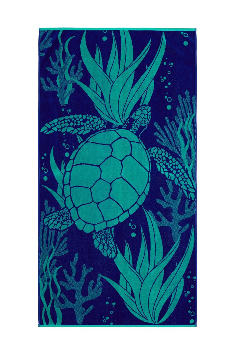Ozdilek 34x64 Beach Towel - 100% Turkish Cotton, Luxury Soft Velour, Quick Dry, Absorbent, Fade-Resistant, Oversized Pool & Spa Towel, Sea Turtle Design, Eco-Friendly (Sea Turtle Haven)