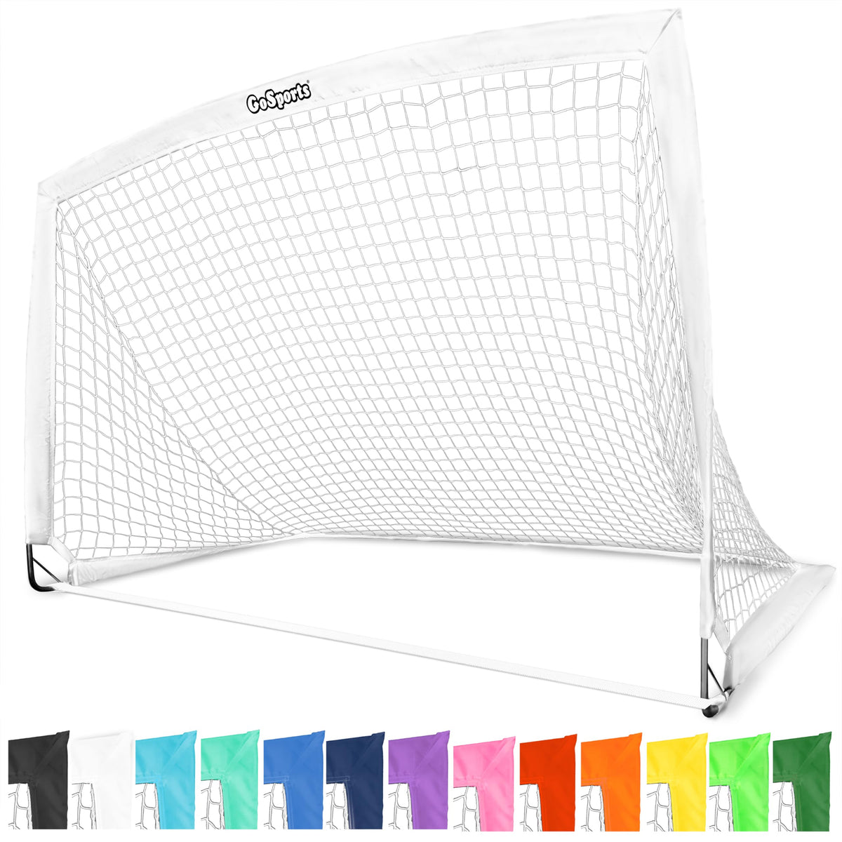 GoSports Team Tone 6 ft x 4 ft Portable Soccer Goal for Kids - Pop Up Net for Backyard - White