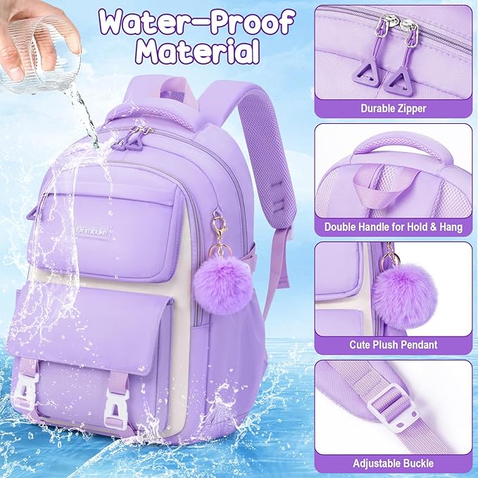 Fimibuke Backpacks for Girls, 3 PCS Waterproof School Backpack with Lunch Box & Pencil Pouch for Kids Teen Girl, Cute Bookbag School Bag for Elementary Middle High School Student Ages 6+(Green)
