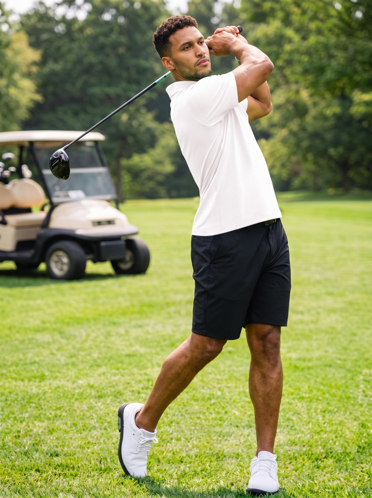 PEGENO Golf Shirts for Men Lightweight Moisture Wicking Short Sleeve Performance Dry Fit Active Mens Polo Shirts White L