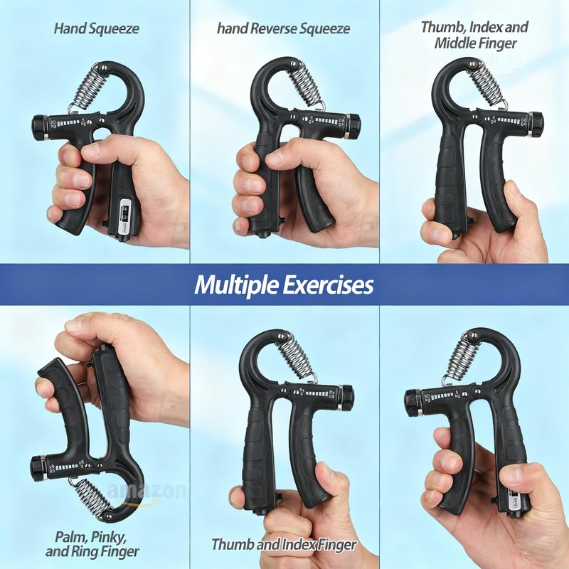 AgiliQ Grip Strength Trainer with Counter, Hand Grip Strengthener, Adjustable Resistance 11-132Lbs (5-60kg), Hand Grip Exerciser Strengthener Hand Exerciser for Muscle Building and Injury Recover (Black)