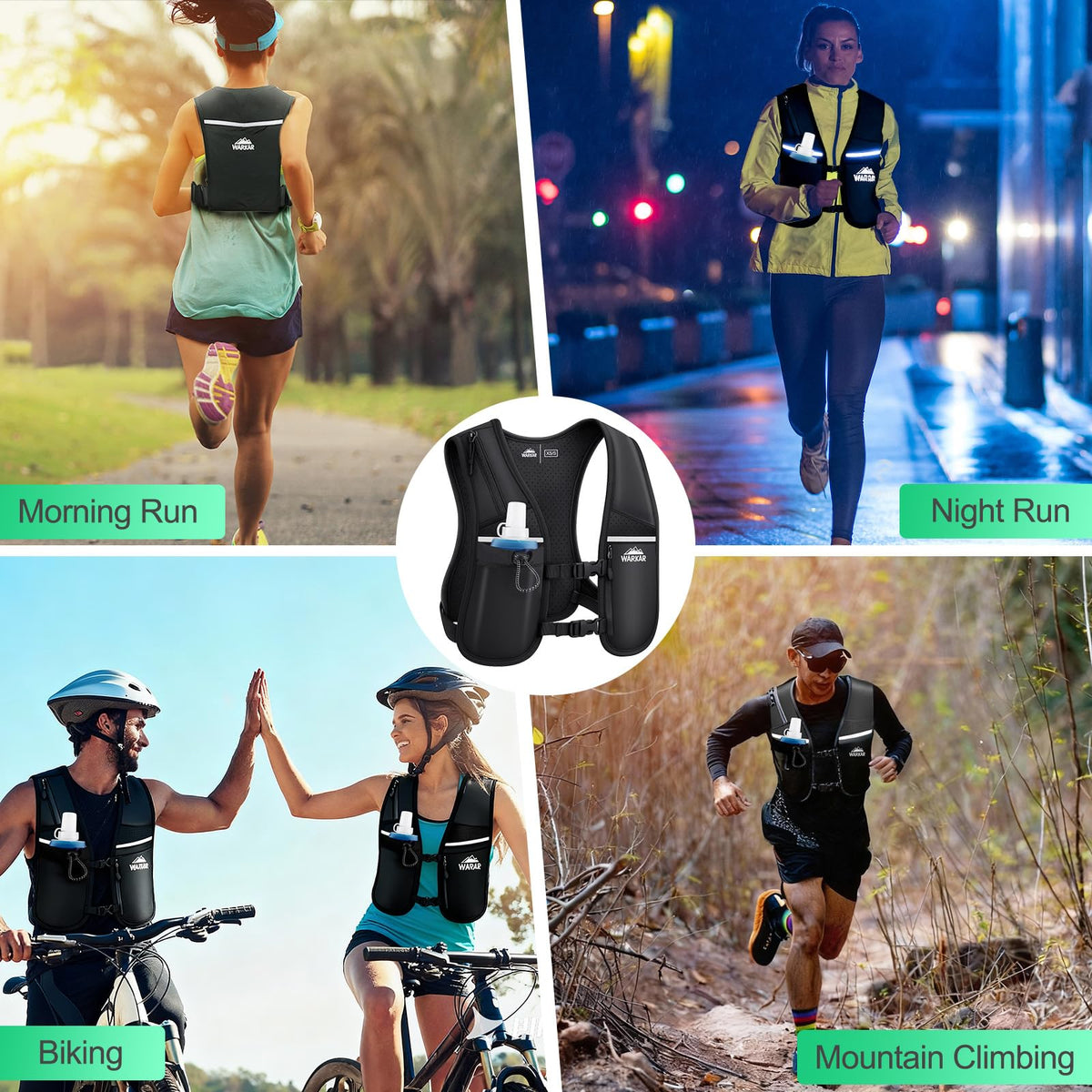 Running Vest, Hydration Backpack with 500ml Water Bladder Adjustable Chest Straps Reflective Strip Design Lightweight Breathable Great for Women Men Run/Hiking/Cycling/Climbing (Black, X-Small-Small)
