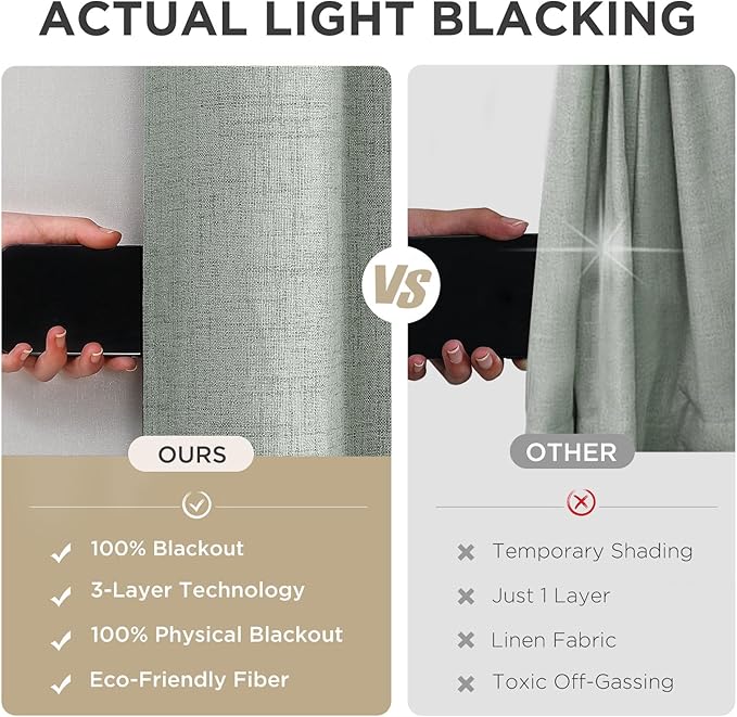Joydeco Blackout Curtains 108 Inches Long 2 Panels Burg, Room Darkening Curtains for Bedroom, 100% Black Out Textured Thermal Drapes Privacy Protection 2 Panels Set(W52 x L108 Inch, Sage Green)