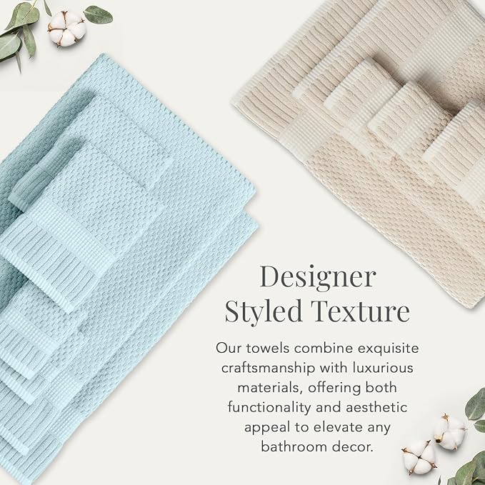 NY Loft 100% Cotton Hand Towel 6 Pack Hand Towel Set | Super Soft & Absorbent Quick-Dry Hand Towels 16" x 28" |Textured and Durable Cotton | Trinity Collection (6 Pack Hand Towel, Sand)