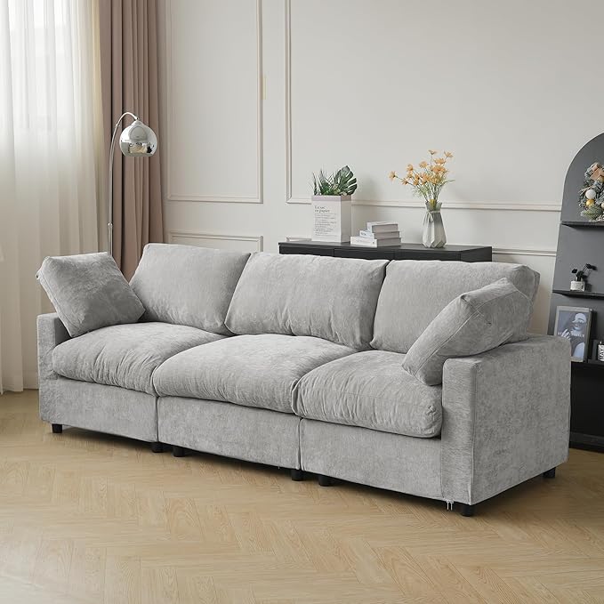 JACH 3-Seater Sectional Couches for Living Room, Deep Seat Modular Sofas, Cloud Sectional Couch, Sofa Covers Washable, Minimalist Modern Sofa for Living Room, Apartment, Light Grey
