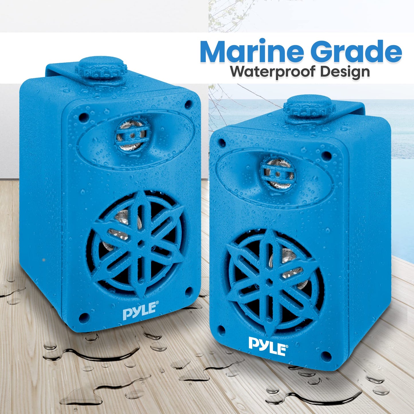 PyleUsa Bluetooth In/outdoor Speakers Pair - 200 Watt Dual Waterproof 3.5” 2-Way Full Range System w/ 1/2” High Compliance Polymer Tweeter - Home, Boat, Marine, Deck, Patio, Poolside - PDWRBT36BL