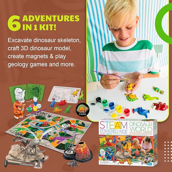 4M | STEAM Dinosaur World Exploration| Hands-On Science Kit with Dinosaur Figures & Fossil Experiments for Kids Ages 5+ - Educational Paleontology Toy Gift