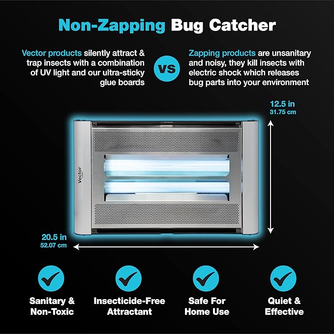 Catchmaster Vector Plasma Screened Light Trap, UV Light Fly Traps, Gnat Traps for House Indoor, Shatterproof Bulbs, UV Lamp Insect Killer, Bug Light for Commercial Kitchen, Warehouse & Restaurants