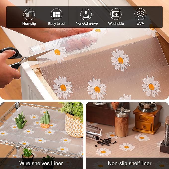 Cooyes Shelf Liner – Premium Non-Adhesive Cabinet & Drawer Liner for Kitchen – Waterproof Shelf Paper with Modern Pattern – Durable EVA Cabinet Mat – Easy to Cut (17.5" W x 360" L)