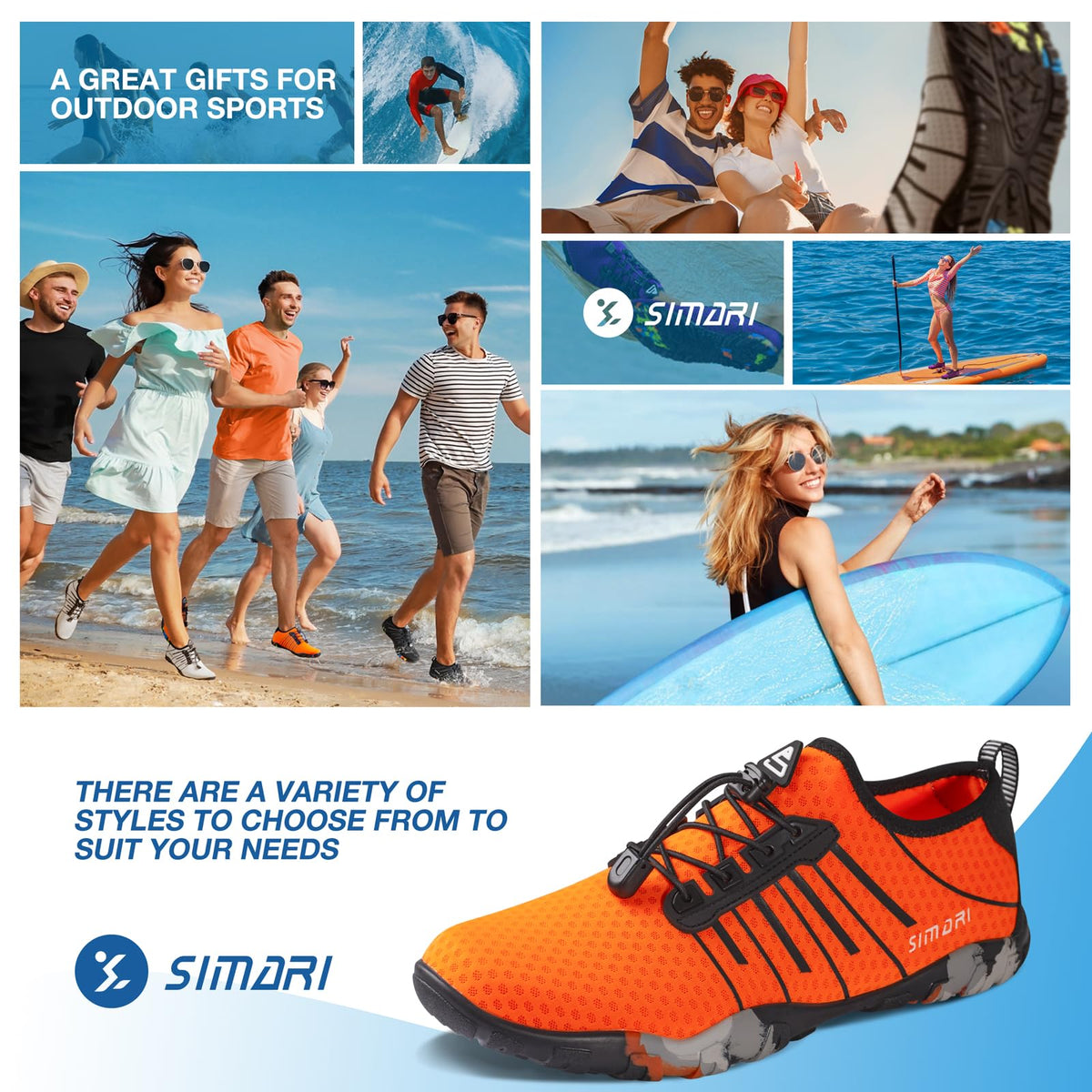 SIMARI Water Shoes for Women Men - Barefoot Quick-Dry Aqua Socks | Lightweight Swim Shoes for Surfing, Swimming, Beach Sports, Kayaking, Diving | Non-Slip Design