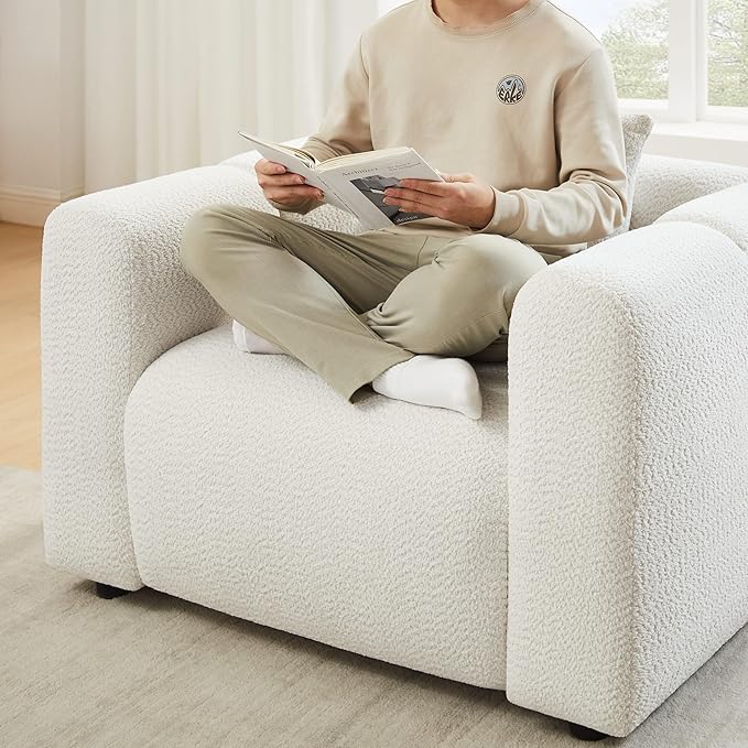 VANOMi Living Room Furniture Sets Include 95" Sofa & 42" Armchairs, Boucle Upholstered Oversized Couch with Pillows, Living Room Furniture Set for Bedroom Apartment (White, 1 Sofa+1 Chair)