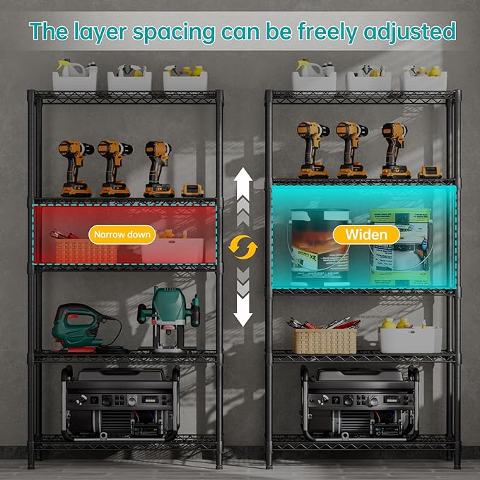 SINGAYE Shelf Closet Wire Shelving：Adjustable Metal Unit for Laundry Room Organization Bathroom Kitchen Home Garage Storage Pantry Rack Shelves