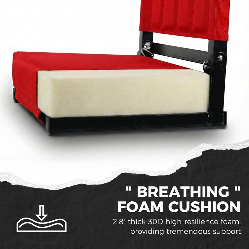 SPORT BEATS Stadium Seats with Back Support Bleacher Chairs with Back and Cushion Thick Padded Bleacher Seats Includes Shoulder Strap Red 2pcs Standard