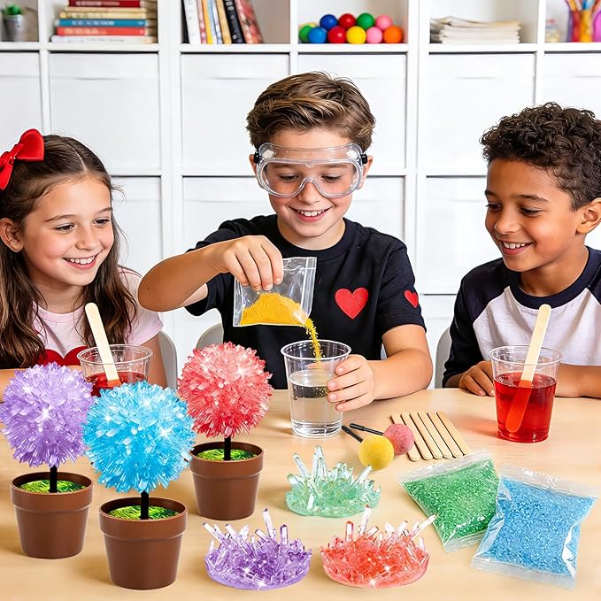 MOVINPE Crystal Flower Growing Kit for Kids – 12 Pack Valentine’s Day Classroom Gift Exchange, STEM Crystals Flower Science Kits with 6 Colors Crystal Powder & Seeds, Non-Candy School Gifts