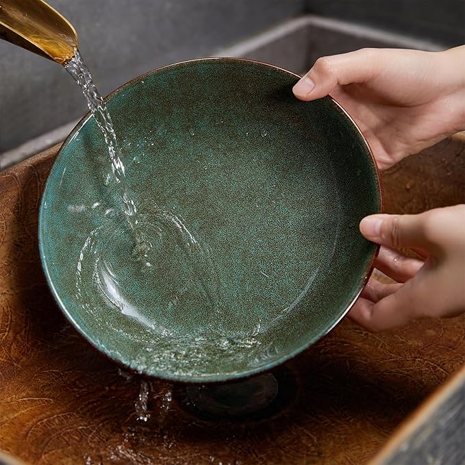 8.75 Inch Large Ceramic Pasta Bowls, 32 Oz Reactive Glaze Stoneware Pasta Serving Bowls Set of 4 for Kitchen, Wide Bowls for Fruit,Pasta,Salad,Soup, Scratch Resistant-Brown and Green