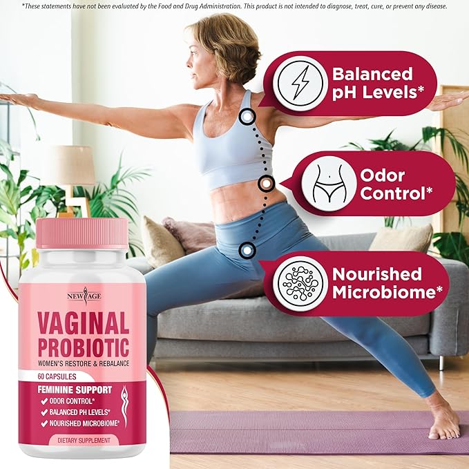 NEW AGE Vaginal Probiotics for Women with Prebiotics, Cranberry Extract, and a Lactobacillus Probiotic Blend, Supports Healthy pH Balance, Odor Control, Vaginal Flora - 60 Capsules